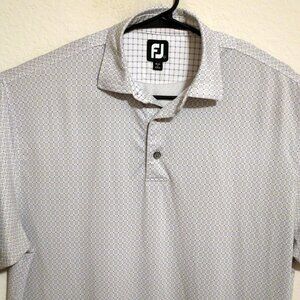 FootJoy Shirt Mens Large Short Sleeve Golf Performance Polo Gray White Squares
